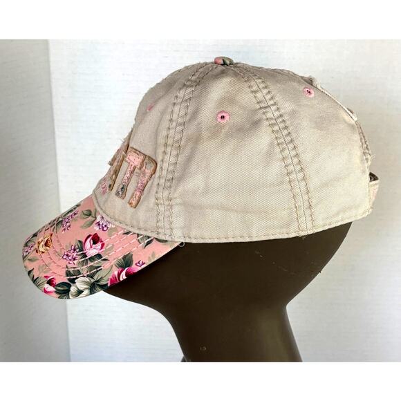 PANAMA CITY Emerald Coast Robin Ruth Khaki/Floral Ball Cap-Distressed Hat Women - Picture 5 of 8